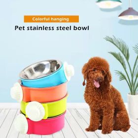 Pet Stainless Steel Bowl Hanging Cage Type Fixed Cute Dog Basin Cat Supplies Puppy Food Drinking Water Feeder Pets Accessories (Color: pink, size: 13cm)